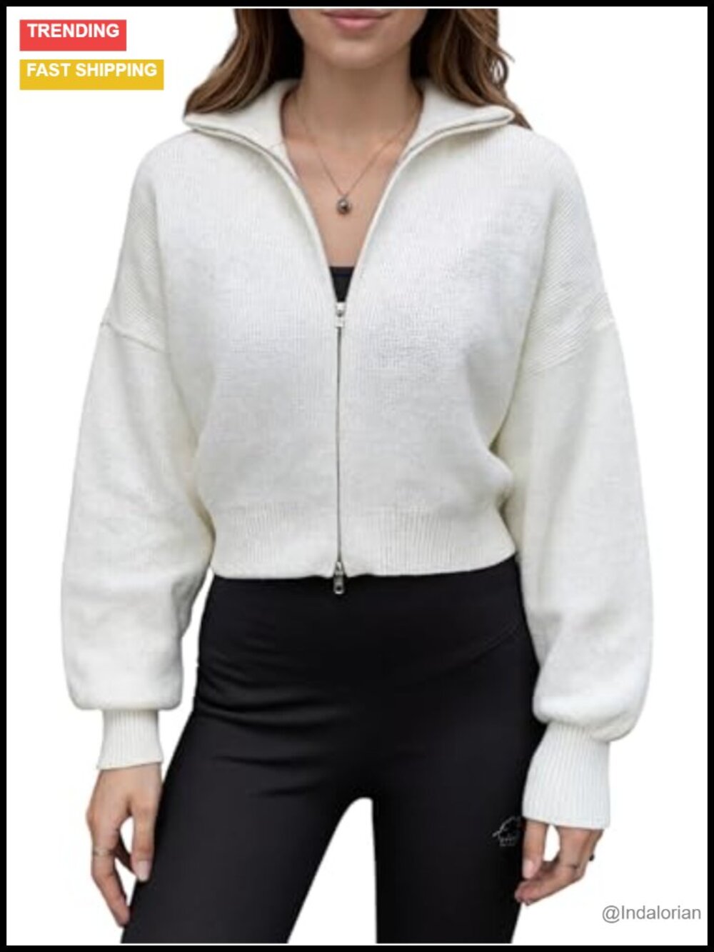 Retro Knit Cardigan Jacket Double Zipper Cropped Hoodie Y2K Sweater